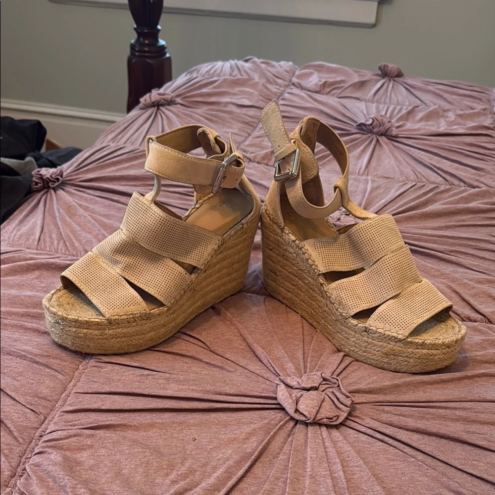 Marc Fisher Mladore Tan Wedge Sandals in suede- worn a few‎ times. 145 retail